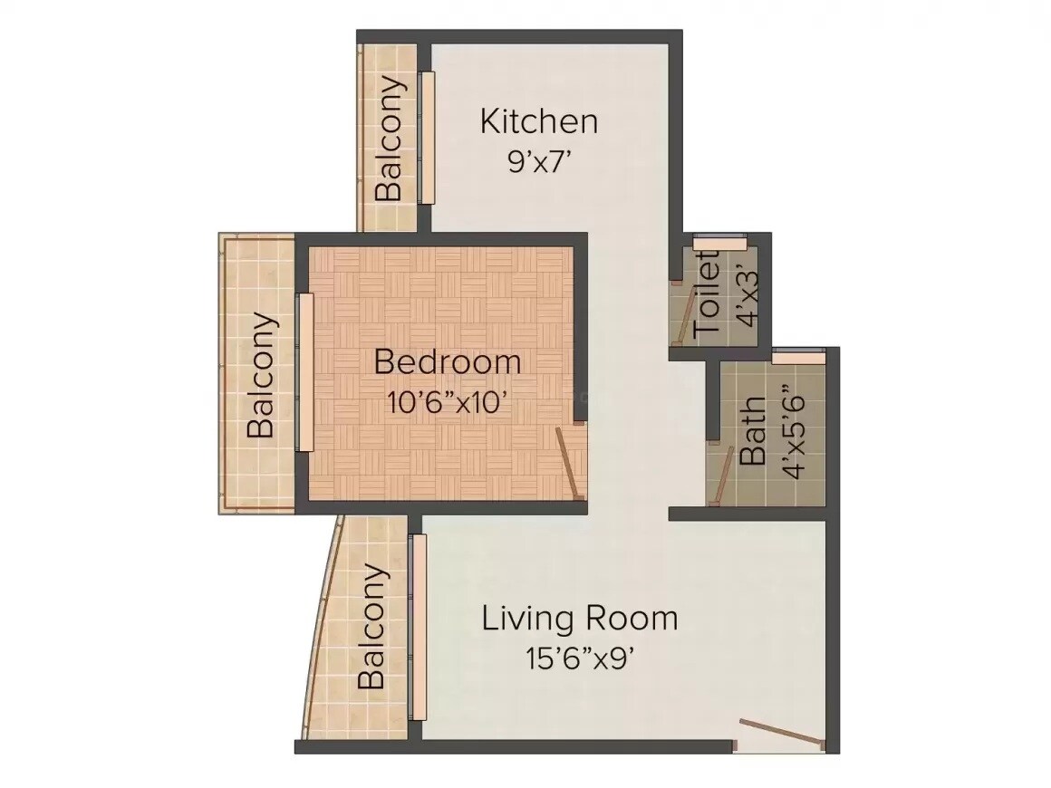 Floor plan of 1 BHK 585 Sq. Ft. Apartment in Om Swami Samartha Avdhut Apartment, Palghar