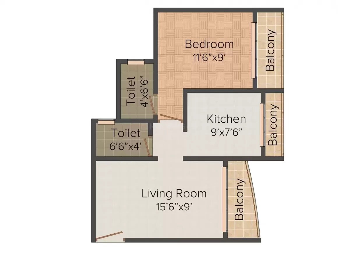 Floor plan of 1 BHK 590 Sq. Ft. Apartment in Om Swami Samartha Avdhut Apartment, Palghar
