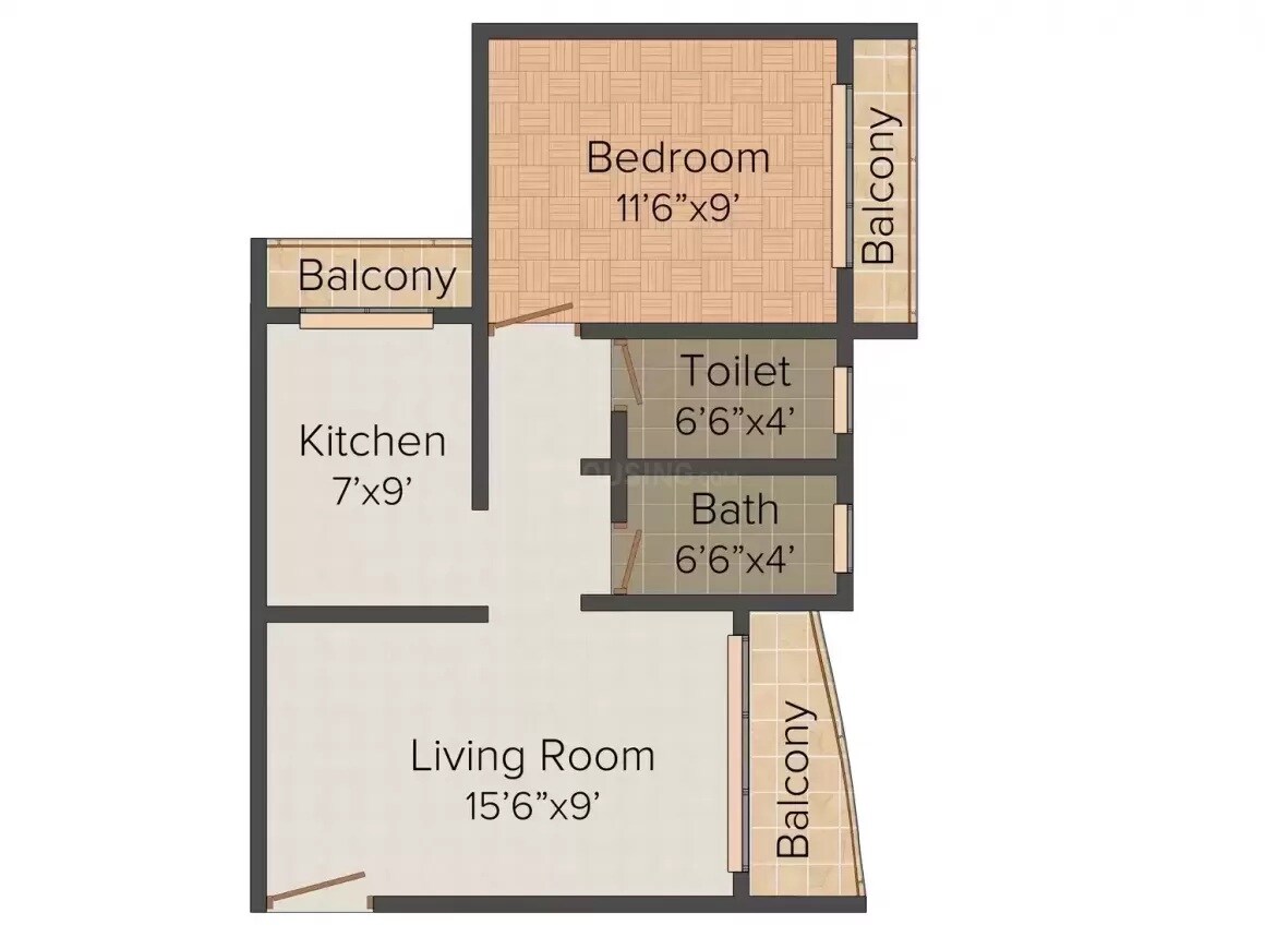Floor plan of 1 BHK 605 Sq. Ft. Apartment in Om Swami Samartha Avdhut Apartment, Palghar