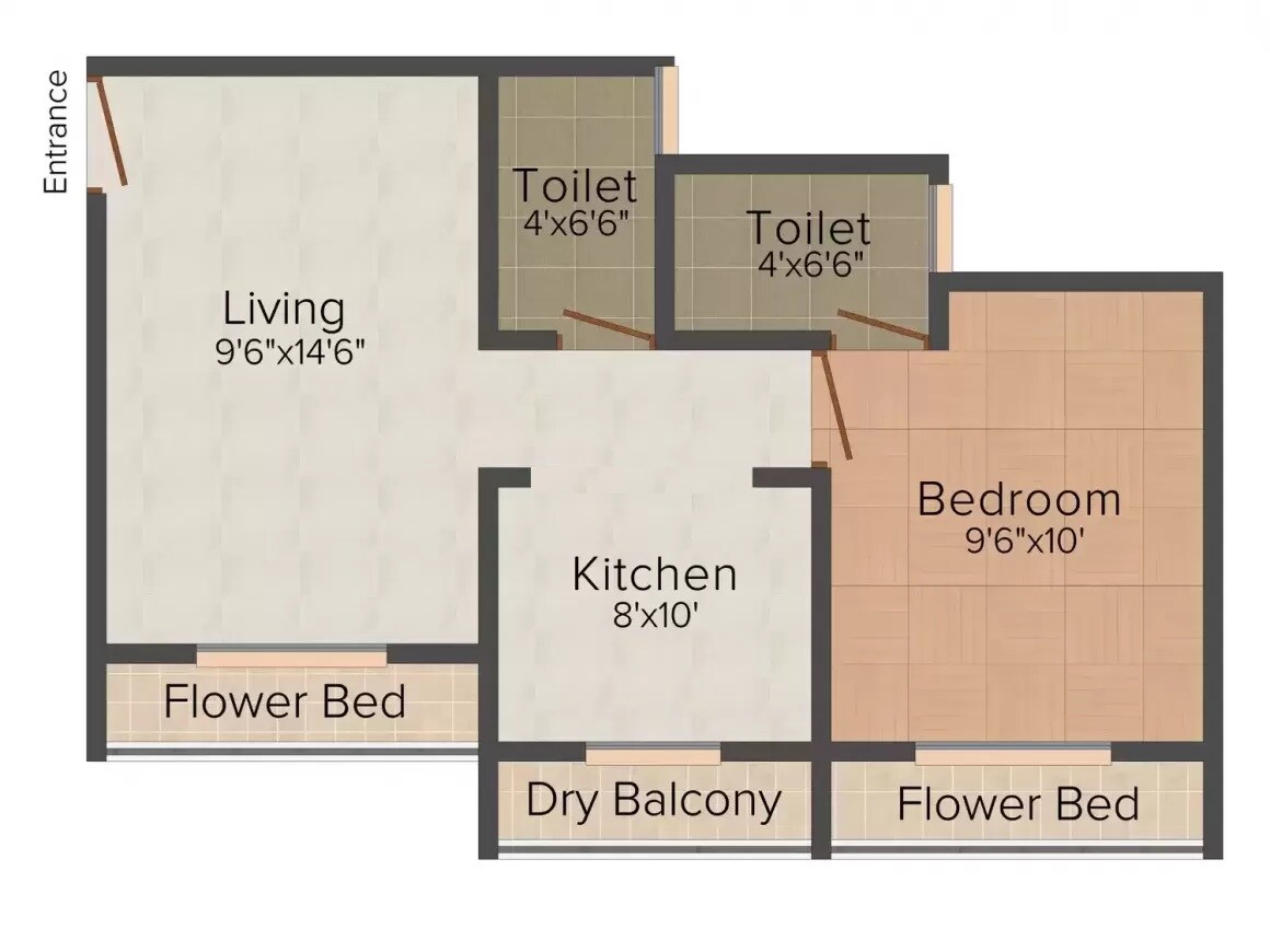 Floor plan of 1 BHK 690 Sq. Ft. Apartment in Om Tulsi Height 27 Wing, Palghar