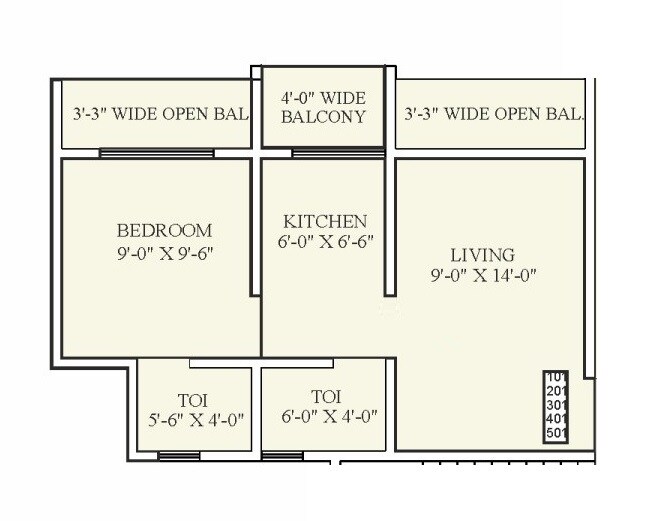 Floor plan of 1 BHK 324 Sq. Ft. Apartment in Omkar Vastu Complex, Palghar