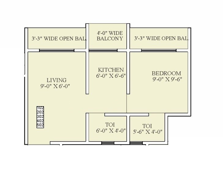Floor plan of 1 BHK 377 Sq. Ft. Apartment in Omkar Vastu Complex, Palghar