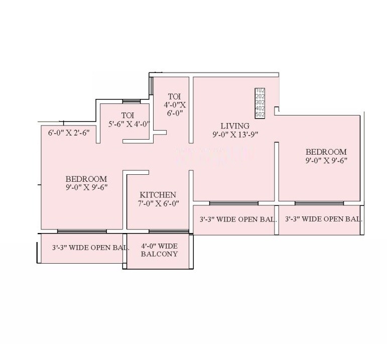 Floor plan of 2 BHK 424 Sq. Ft. Apartment in Omkar Vastu Complex, Palghar