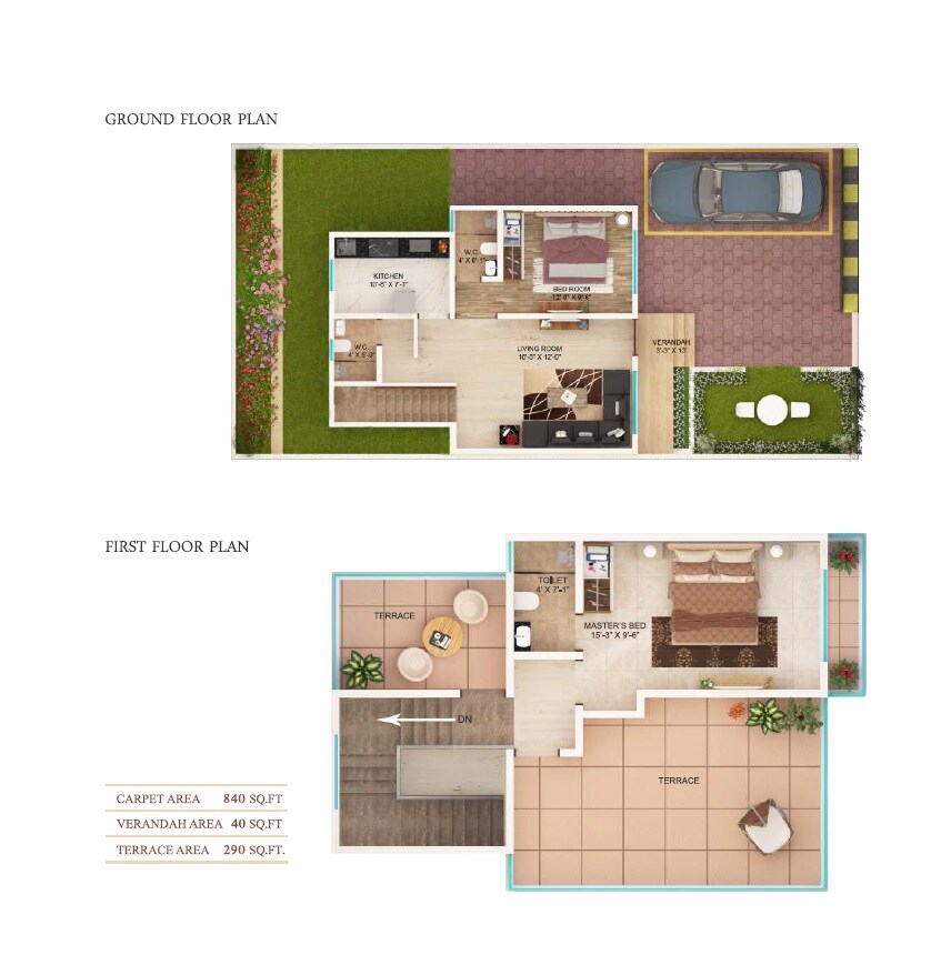 Floor plan of 2 BHK Villa - 840 sq. ft. in Omkar Yashwant Datt Greens, Palghar
