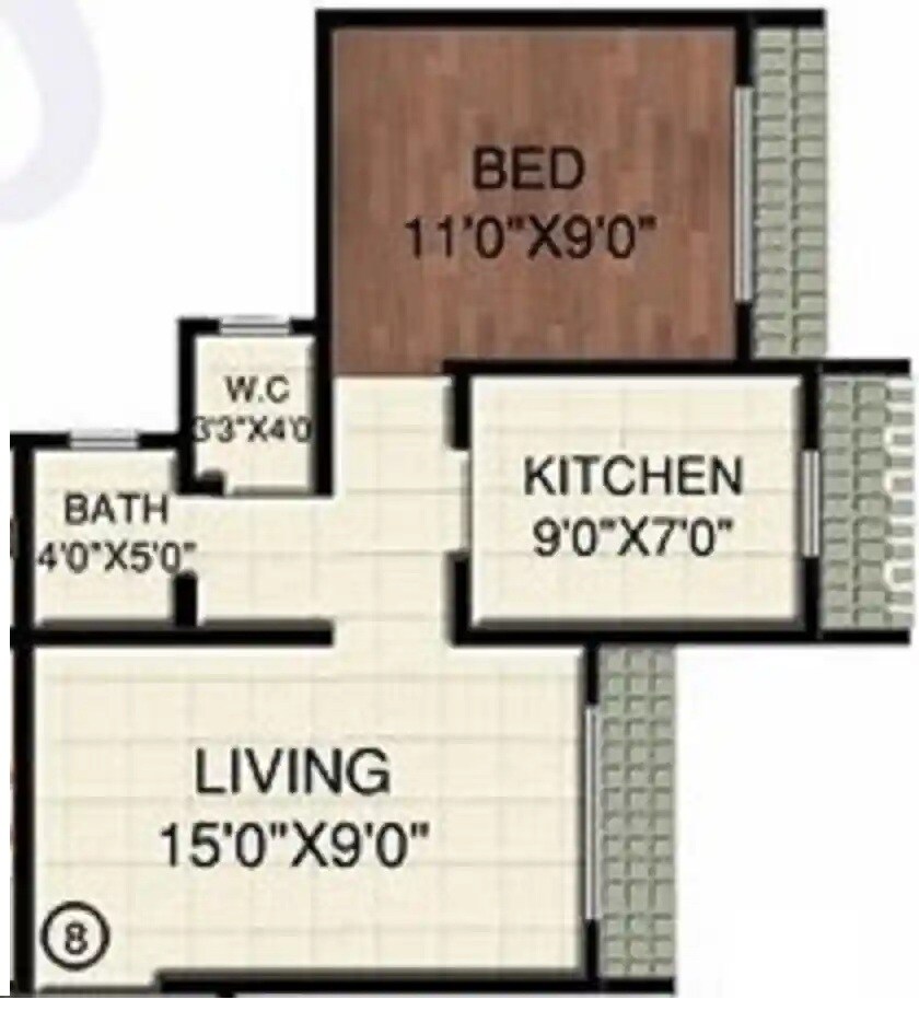 Floor plan of 1 BHK 354 Sq. Ft. Apartment in Orchid Galaxy Apartments, Palghar