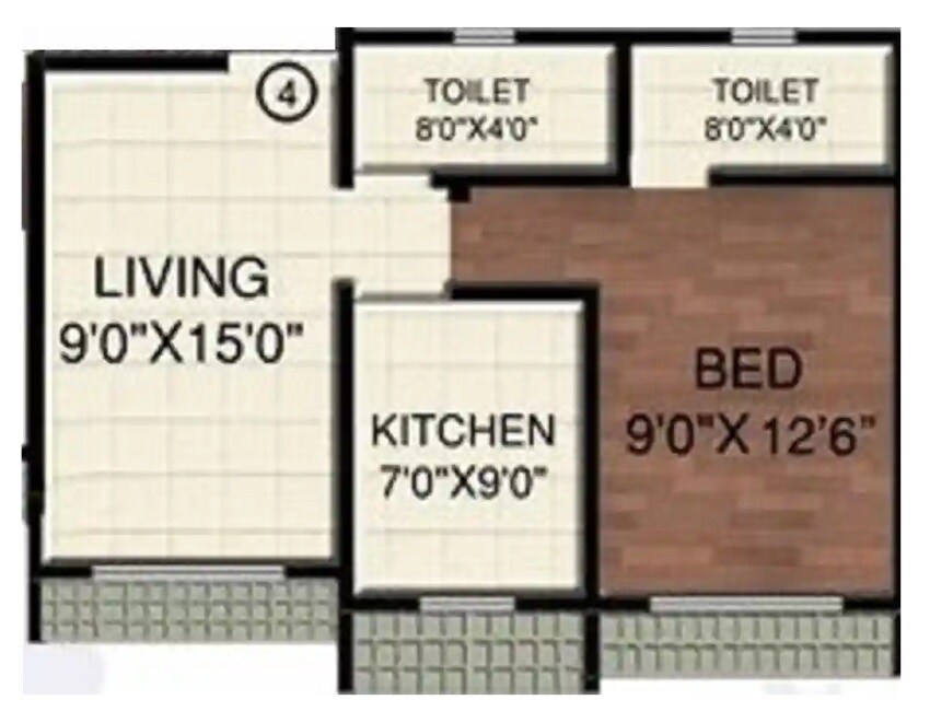 Floor plan of 1 BHK 370 Sq. Ft. Apartment in Orchid Galaxy Apartments, Palghar