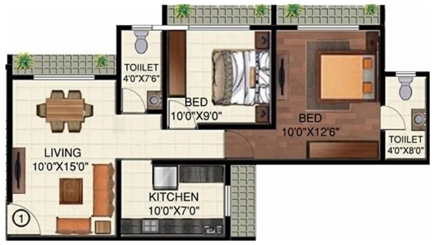 Floor plan of 2 BHK 549 Sq. Ft. Apartment in Orchid Galaxy Apartments, Palghar
