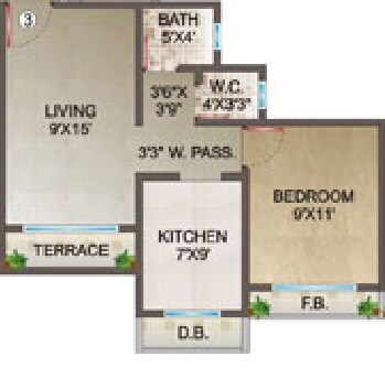 Floor plan of 1 BHK 657 Sq. Ft. Apartment in Ornate Classic, Palghar