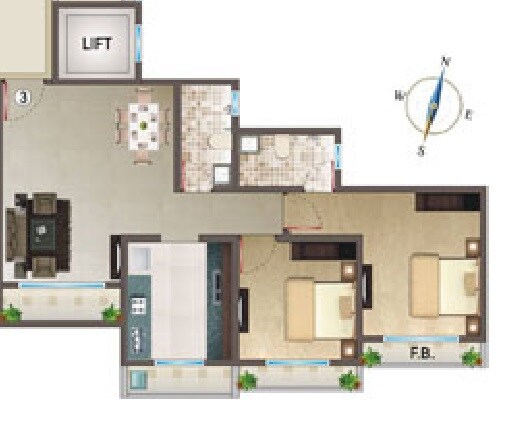 Floor plan of 2 BHK 902 Sq. Ft. Apartment in Ornate Classic, Palghar
