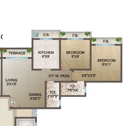 Floor plan of 2 BHK 915 Sq. Ft. Apartment in Ornate Classic, Palghar