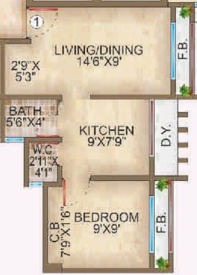 Floor plan of 1 BHK 299 Sq. Ft. Apartment in Ornate Galaxy, Palghar
