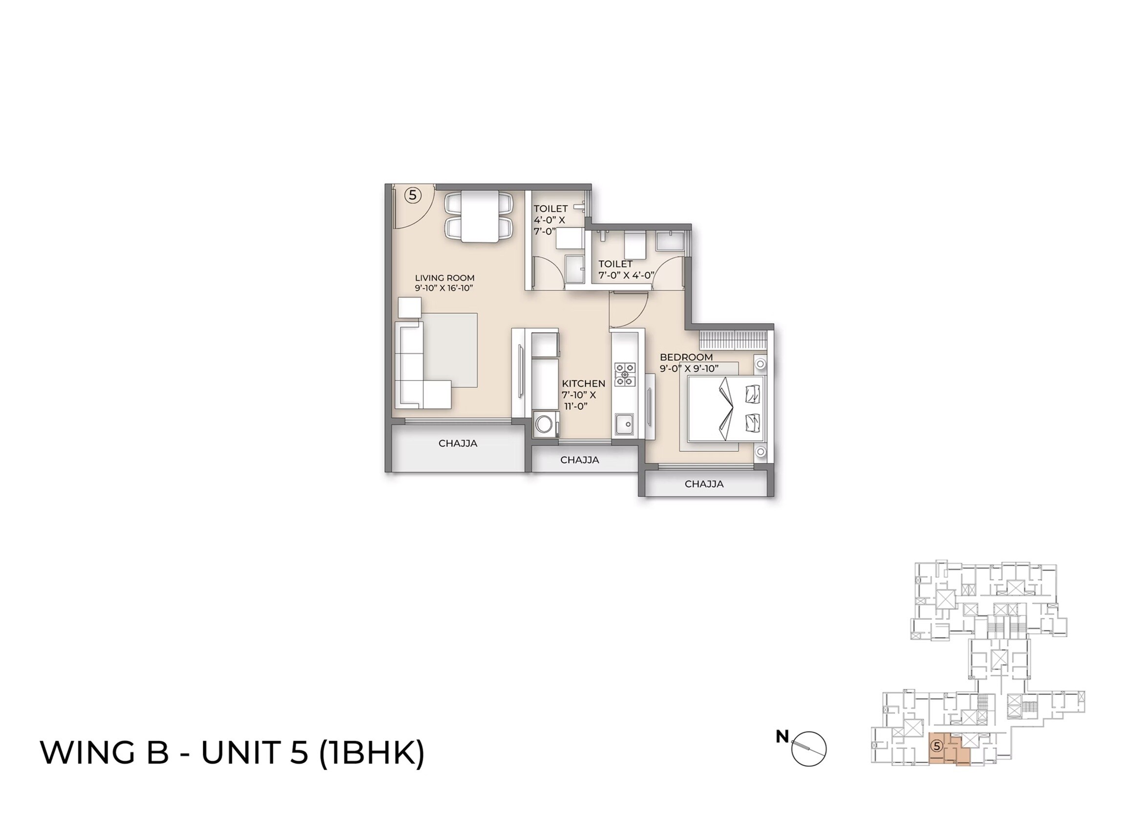 Floor plan of 1 BHK 485 Sq. Ft. Apartment in Ornate Serenity, Palghar