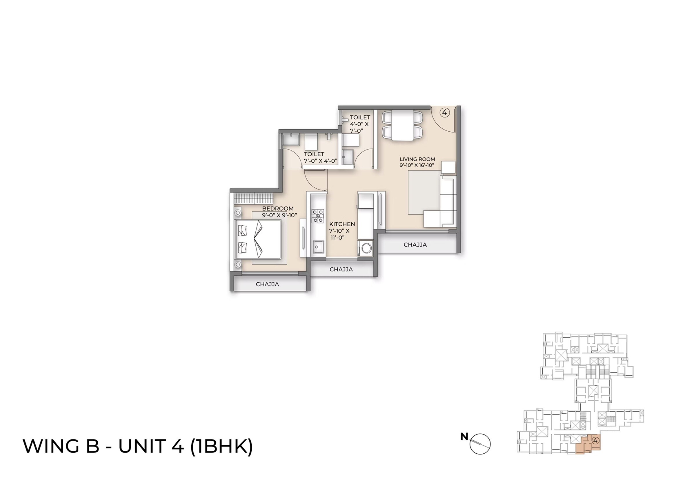 Floor plan of 1 BHK 510 Sq. Ft. Apartment in Ornate Serenity, Palghar