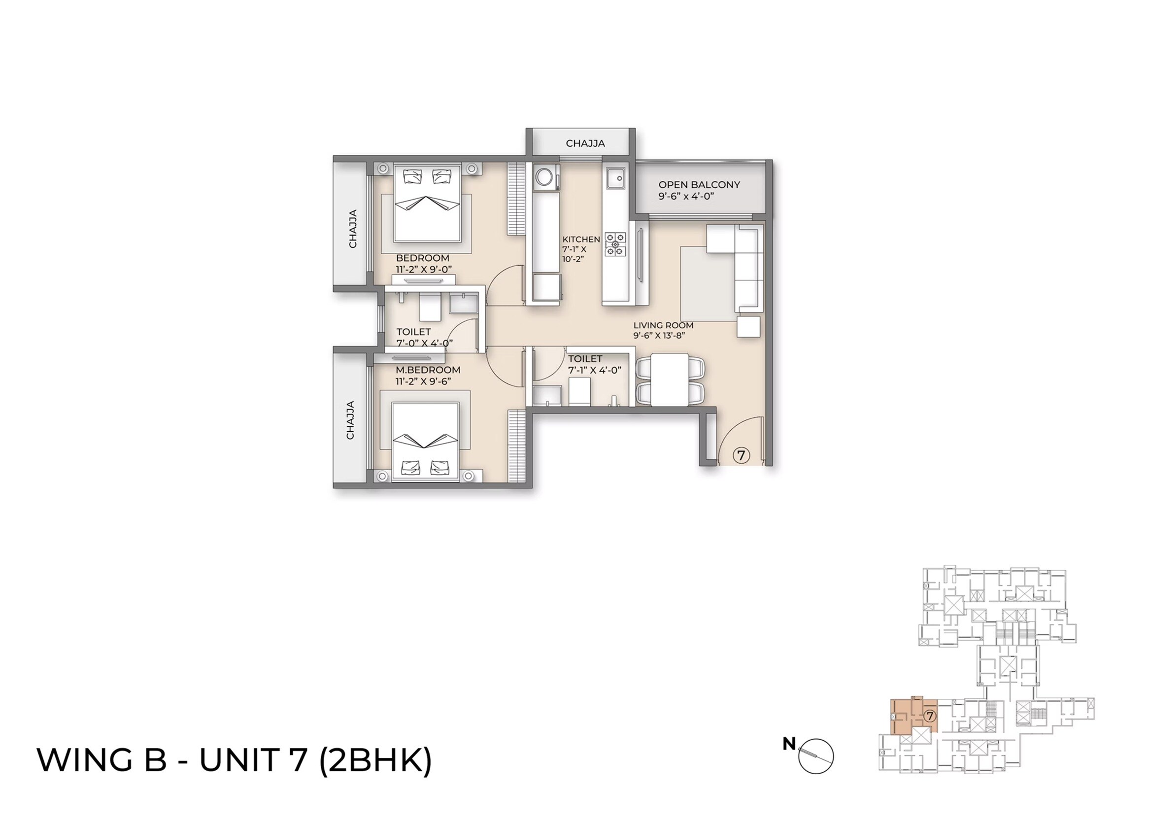 Floor plan of 2 BHK 655 Sq. Ft. Apartment in Ornate Serenity, Palghar