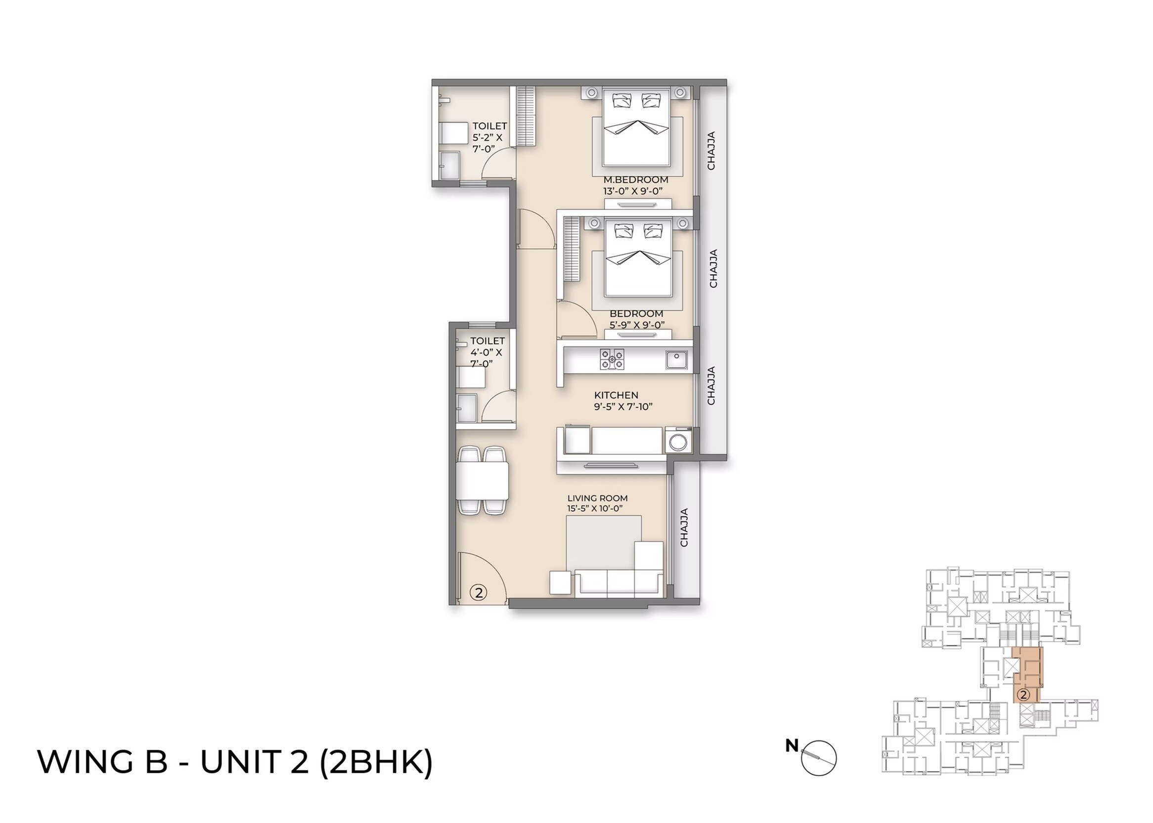 Floor plan of 2 BHK 680 Sq. Ft. Apartment in Ornate Serenity, Palghar