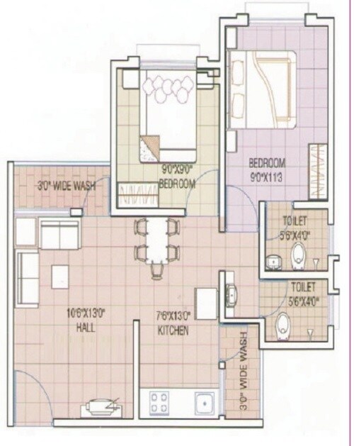 Floor plan of 2 BHK 435 Sq. Ft. Apartment in Ostwal Wonder City, Palghar