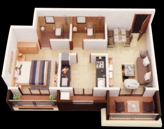 Floor plan of 1 BHK 431 Sq. Ft. Apartment in Pam Solitaire Castle, Palghar