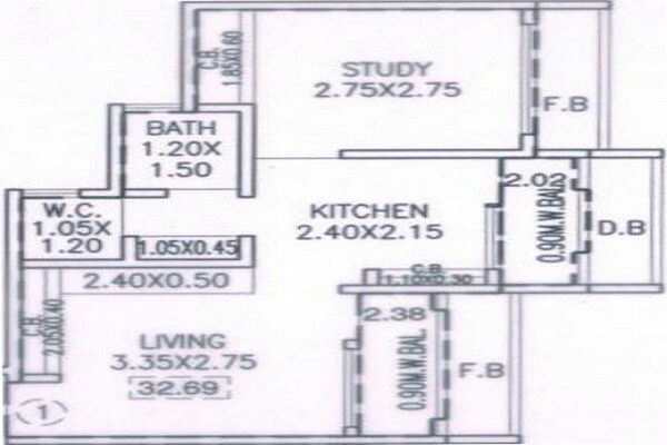 Floor plan of 1 BHK 352 Sq. Ft. Apartment in Pantan Synergy, Palghar