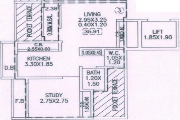 Floor plan of 1 BHK 387 Sq. Ft. Apartment in Pantan Synergy, Palghar
