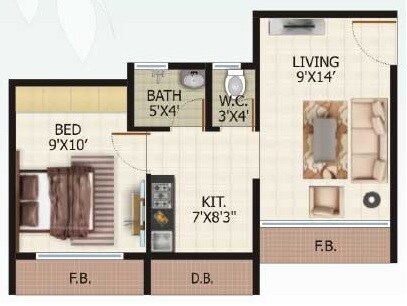 Floor plan of 1 BHK 278 Sq. Ft. Apartment in Parasnath Nagari Building No 2, Palghar