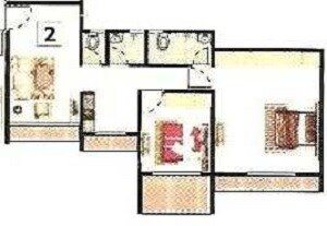 Floor plan of 2 BHK 442 Sq. Ft. Apartment in Parasnath Nagari Building No 2, Palghar