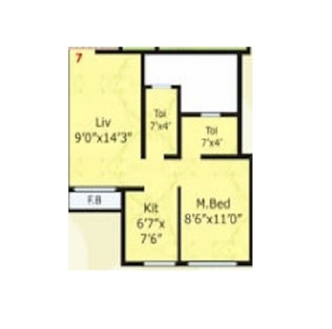 Floor plan of 1 BHK 373 Sq. Ft. Apartment in Parivar Residency Saphale, Palghar