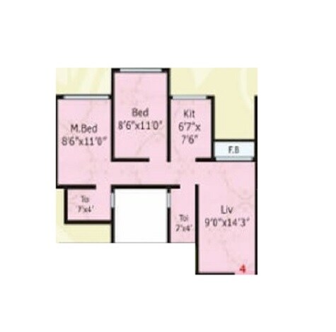 Floor plan of 2 BHK 468 Sq. Ft. Apartment in Parivar Residency Saphale, Palghar