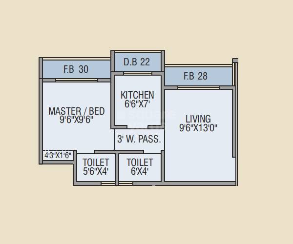 Floor plan of 1 BHK 299 Sq. Ft. Apartment in Parshv Elite, Palghar