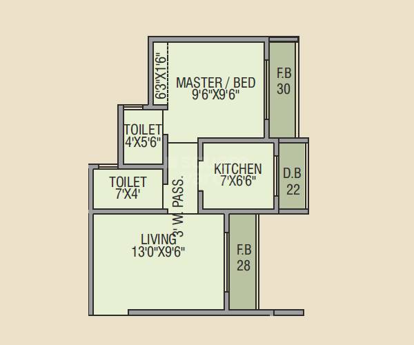 Floor plan of 1 BHK 354 Sq. Ft. Apartment in Parshv Elite, Palghar