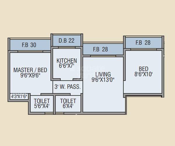 Floor plan of 2 BHK 389 Sq. Ft. Apartment in Parshv Elite, Palghar