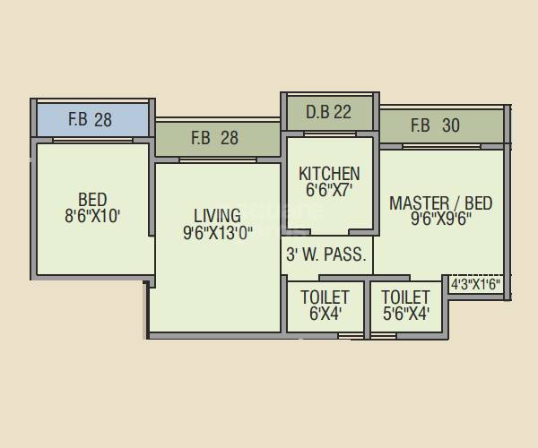 Floor plan of 2 BHK 395 Sq. Ft. Apartment in Parshv Elite, Palghar