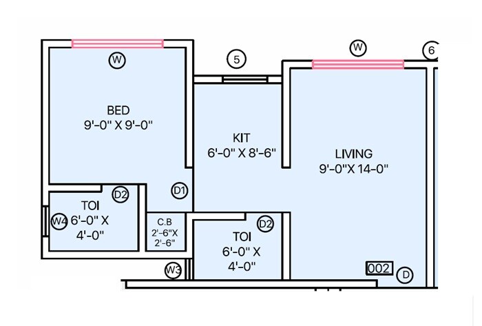 Floor plan of 1 BHK 341 Sq. Ft. Apartment in Parshv Pearl, Palghar