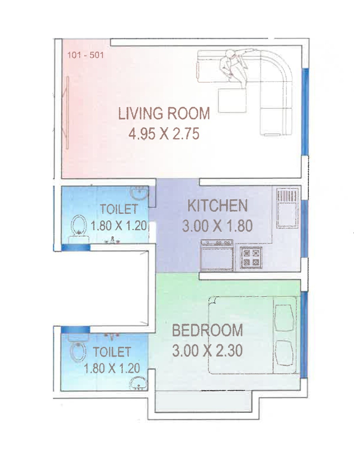Floor plan of 1 BHK 367 Sq. Ft. Apartment in Parshva Residency, Palghar
