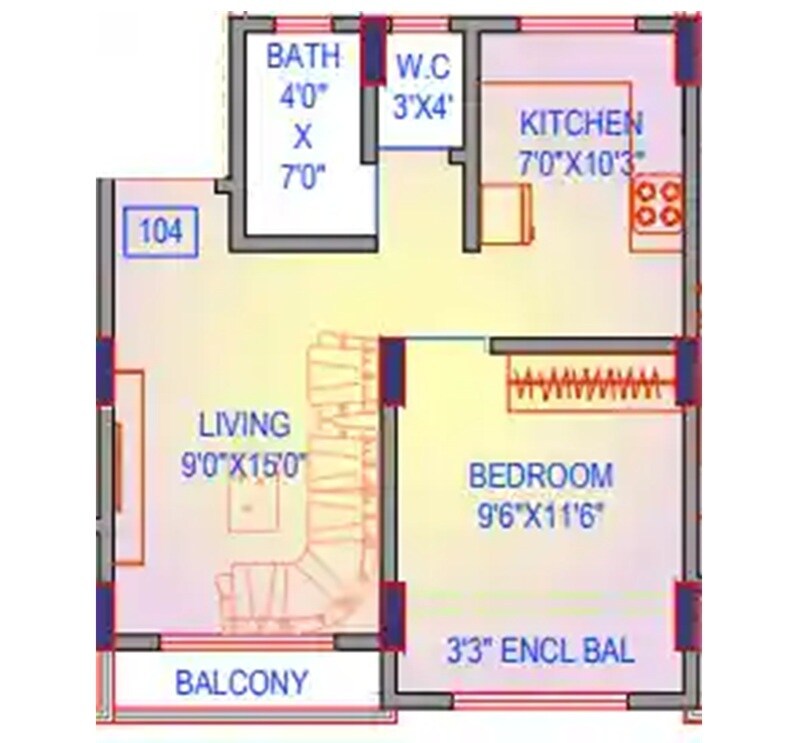 Floor plan of 1 BHK 344 Sq. Ft. Apartment in Parshva Shreepati Mahera, Palghar
