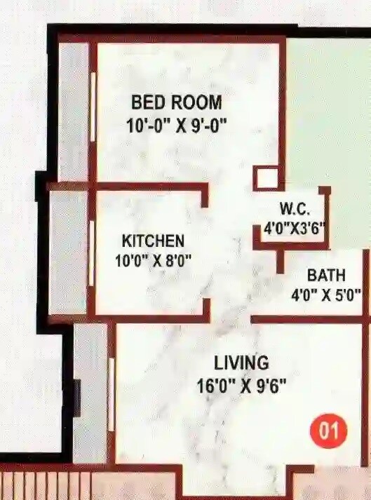Floor plan of 1 BHK 354 Sq. Ft. Apartment in Parshwanath Galaxy Avenue, Palghar