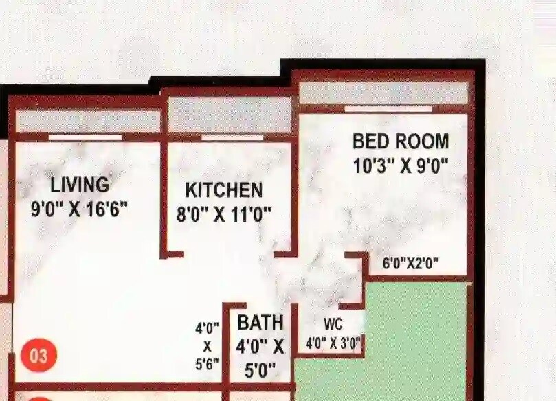 Floor plan of 1 BHK 392 Sq. Ft. Apartment in Parshwanath Galaxy Avenue, Palghar