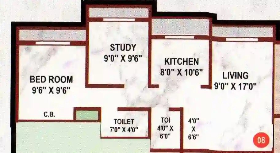 Floor plan of 2 BHK 525 Sq. Ft. Apartment in Parshwanath Galaxy Avenue, Palghar