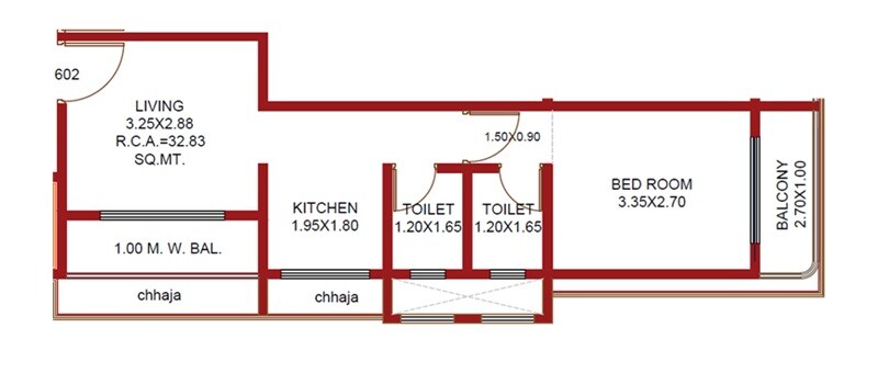 Floor plan of 1 BHK 352 Sq. Ft. Apartment in Parth Vrindavan, Palghar