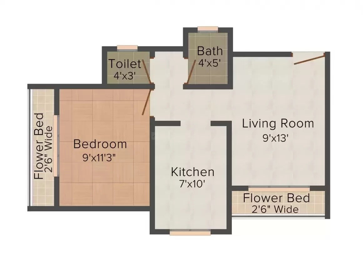 Floor plan of 1 BHK 580 Sq. Ft. Apartment in Patil Vastu Residency, Palghar