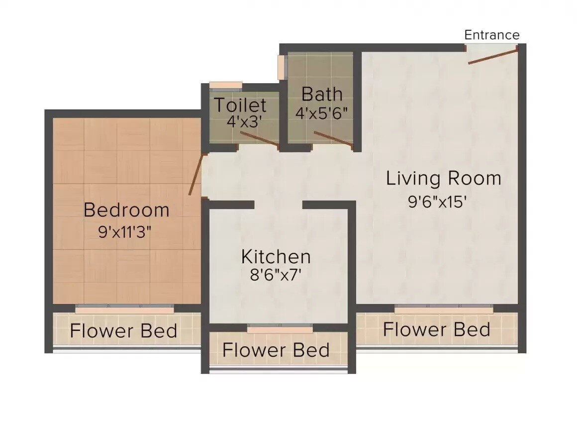 Floor plan of 1 BHK 610 Sq. Ft. Apartment in Patil Vastu Residency, Palghar