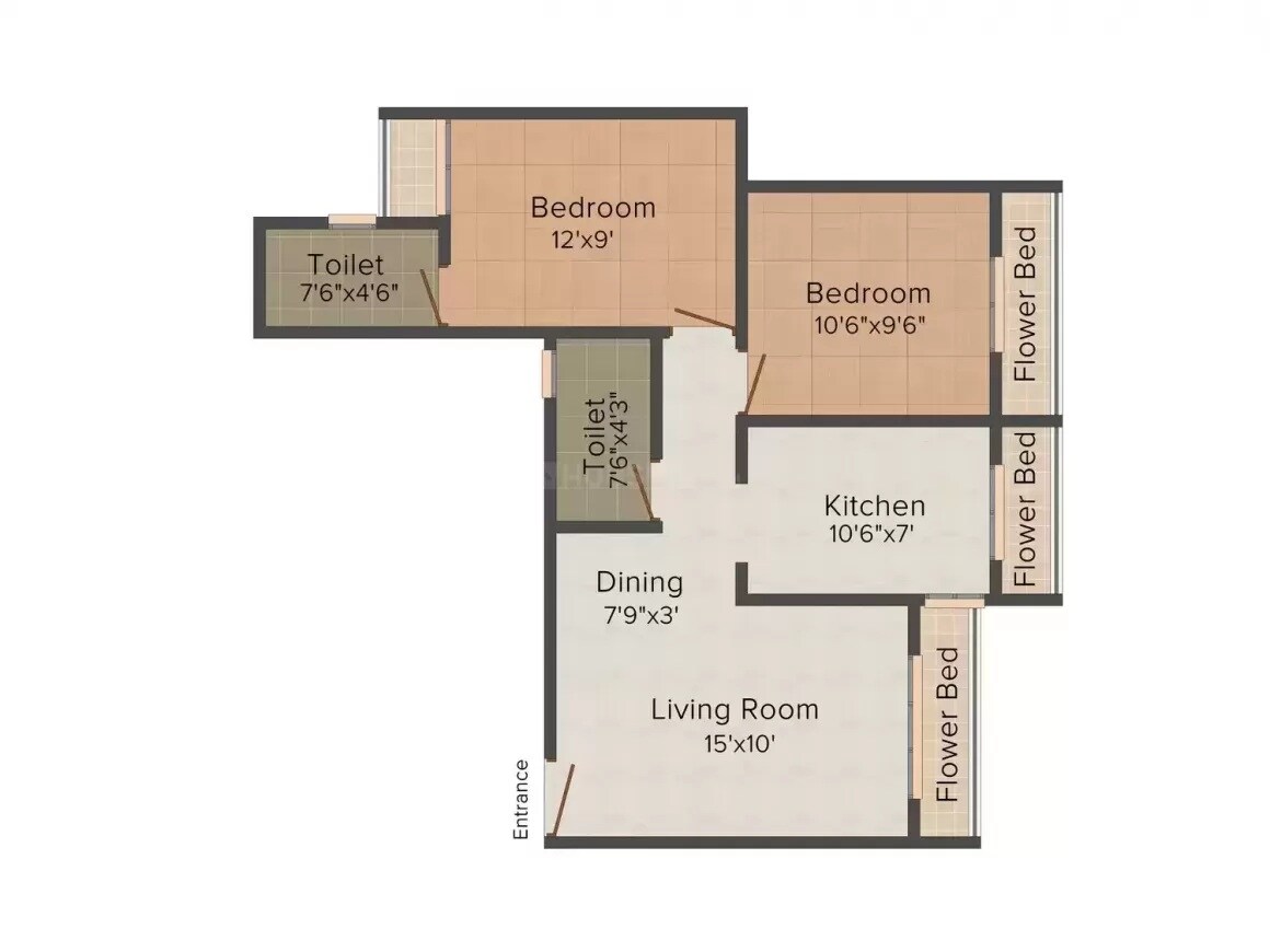 Floor plan of 2 BHK 880 Sq. Ft. Apartment in Patil Vastu Residency, Palghar