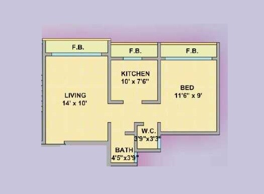 Floor plan of 1 BHK 364 Sq. Ft. Apartment in Pil Towers, Palghar