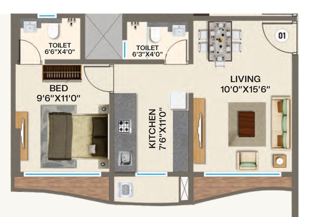 Floor plan of 1 BHK 416 Sq. Ft. Apartment in Platinum The Woods Legacy Avenue, Palghar