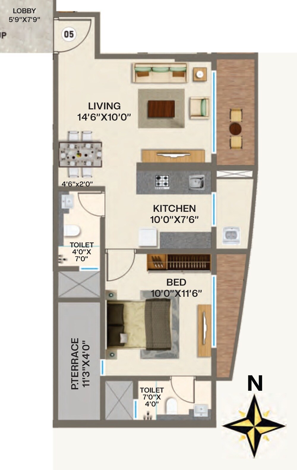 Floor plan of 1 BHK 449 Sq. Ft. Apartment in Platinum The Woods Legacy Avenue, Palghar