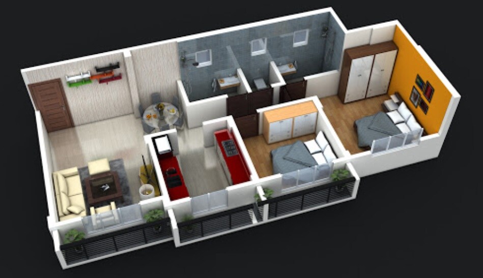 Floor plan of 2 BHK 527 Sq. Ft. Apartment in Pooja Narayan Shopping Park, Palghar