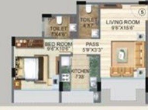 Floor plan of 1 BHK 640 Sq. Ft. Apartment in Poonam Avenue, Palghar