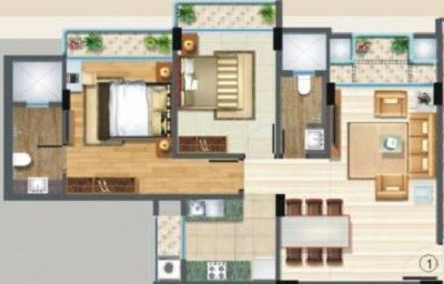 Floor plan of 2 BHK 880 Sq. Ft. Apartment in Poonam Avenue, Palghar