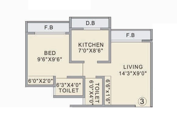 Floor plan of 1 BHK 368 Sq. Ft. Apartment in Poonam Heights Virar, Palghar