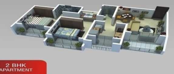 Floor plan of 2 BHK 930 Sq. Ft. Apartment in Poonam Imperial, Palghar