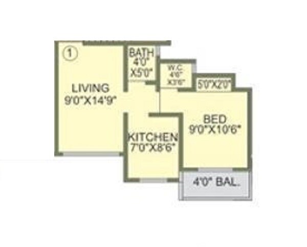 Floor plan of 1 BHK 350 Sq. Ft. Apartment in Poonam Palash, Palghar
